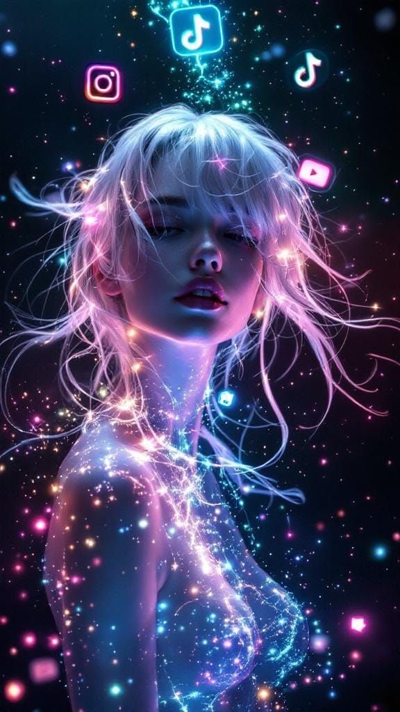 Ethereal Woman in Void: Social Media Dreamscape