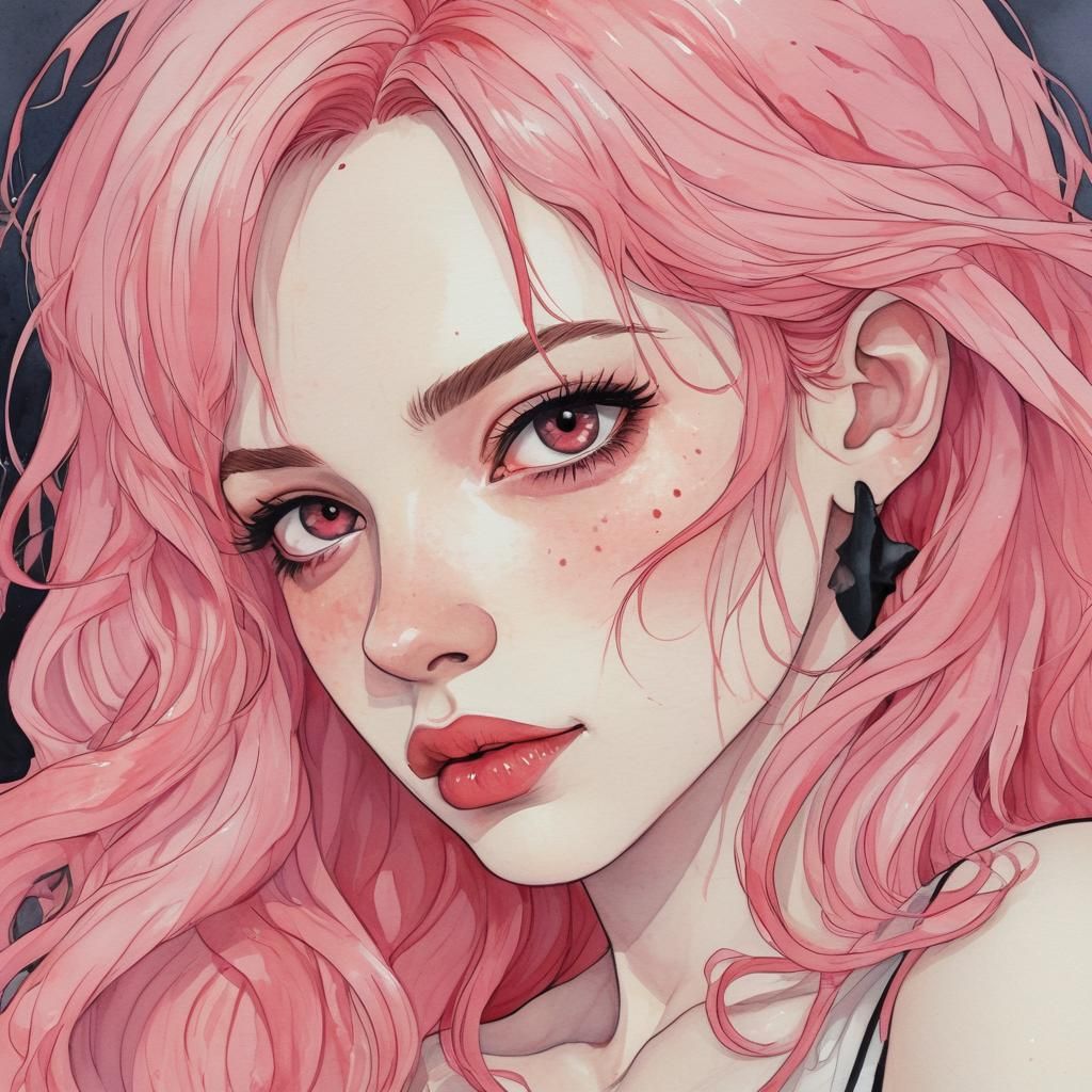 Anime Woman with Pink Hair in Manga Portrait