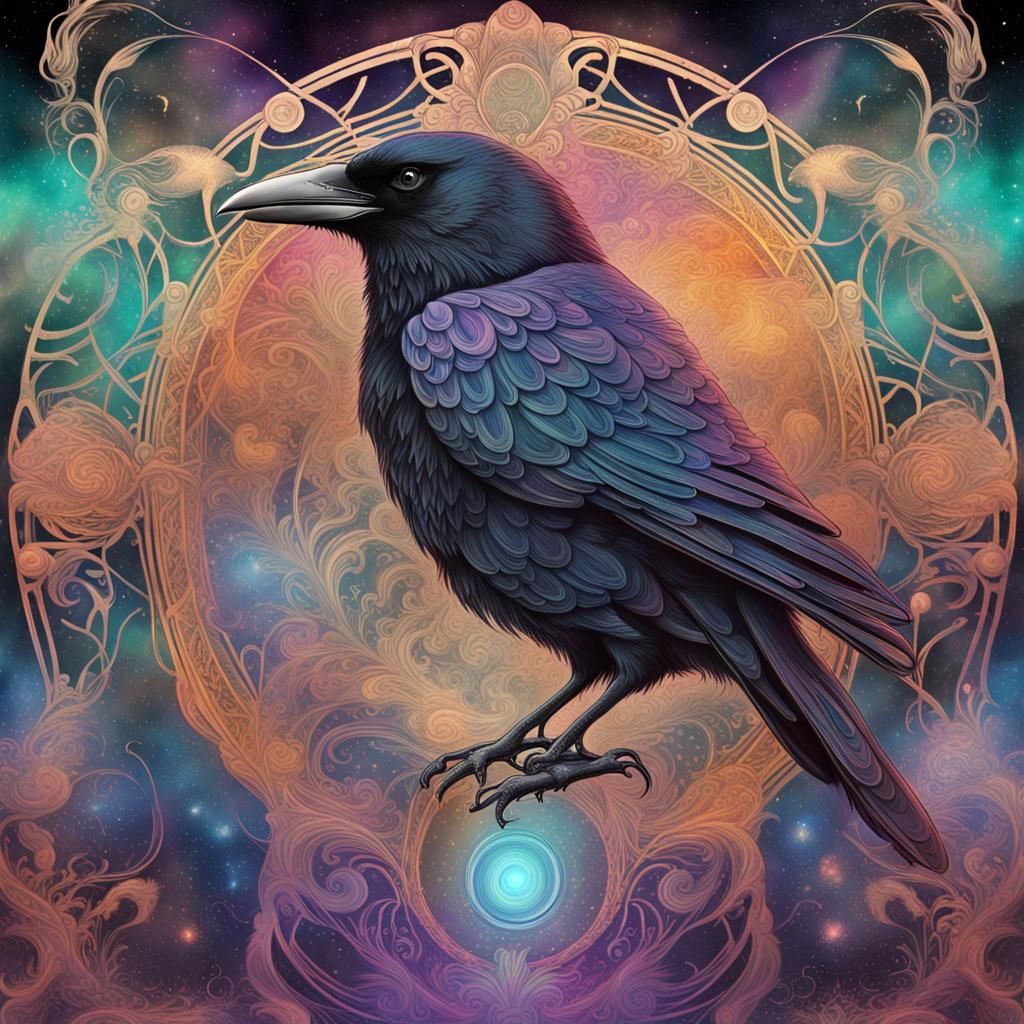 Art Nouveau Smoke Crow in Astral Colors