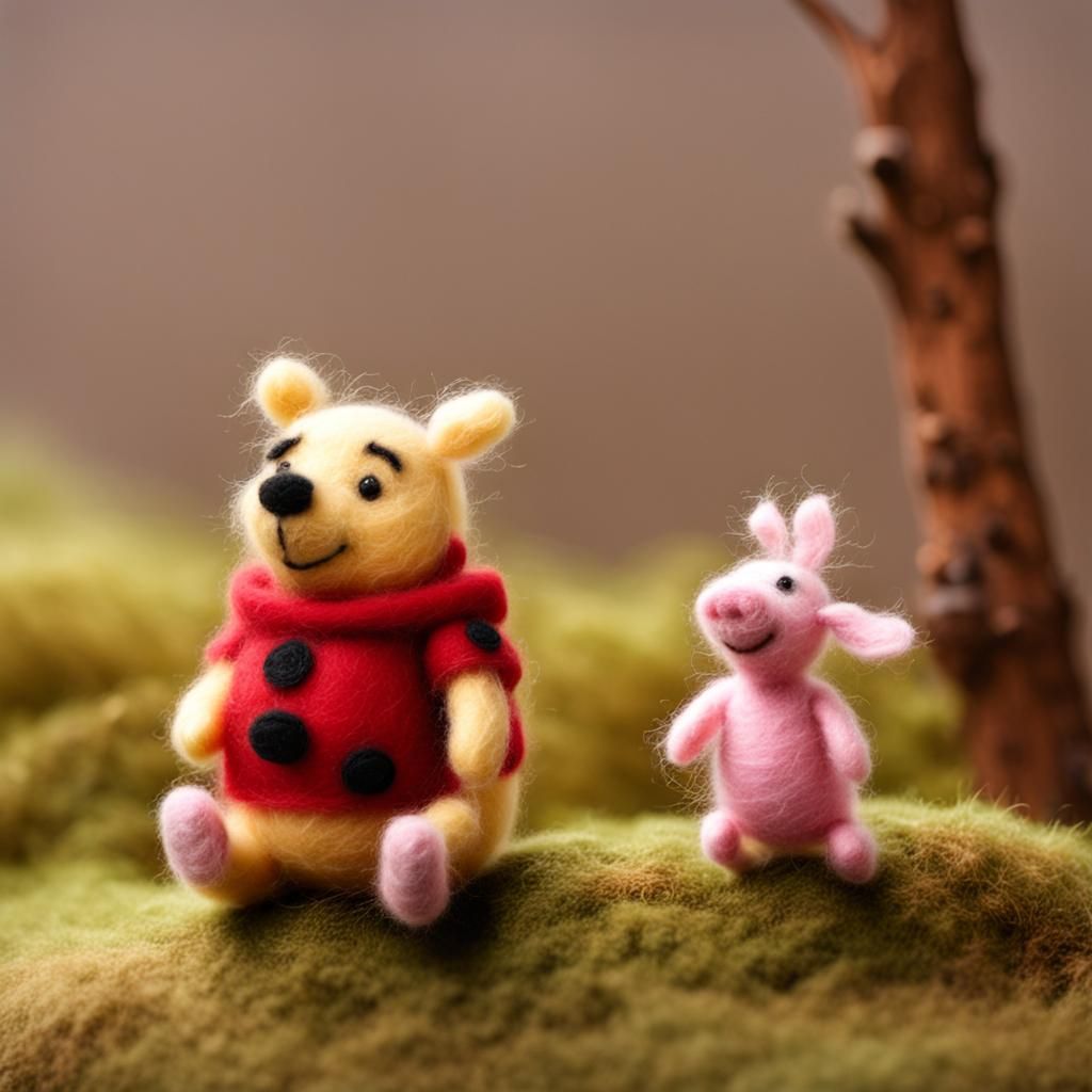 Needle felt Winnie the Pooh and Piglet
