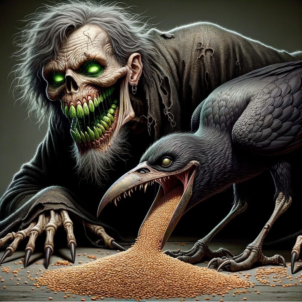 Eerie Alien Undertaker Feeds Massive Bird