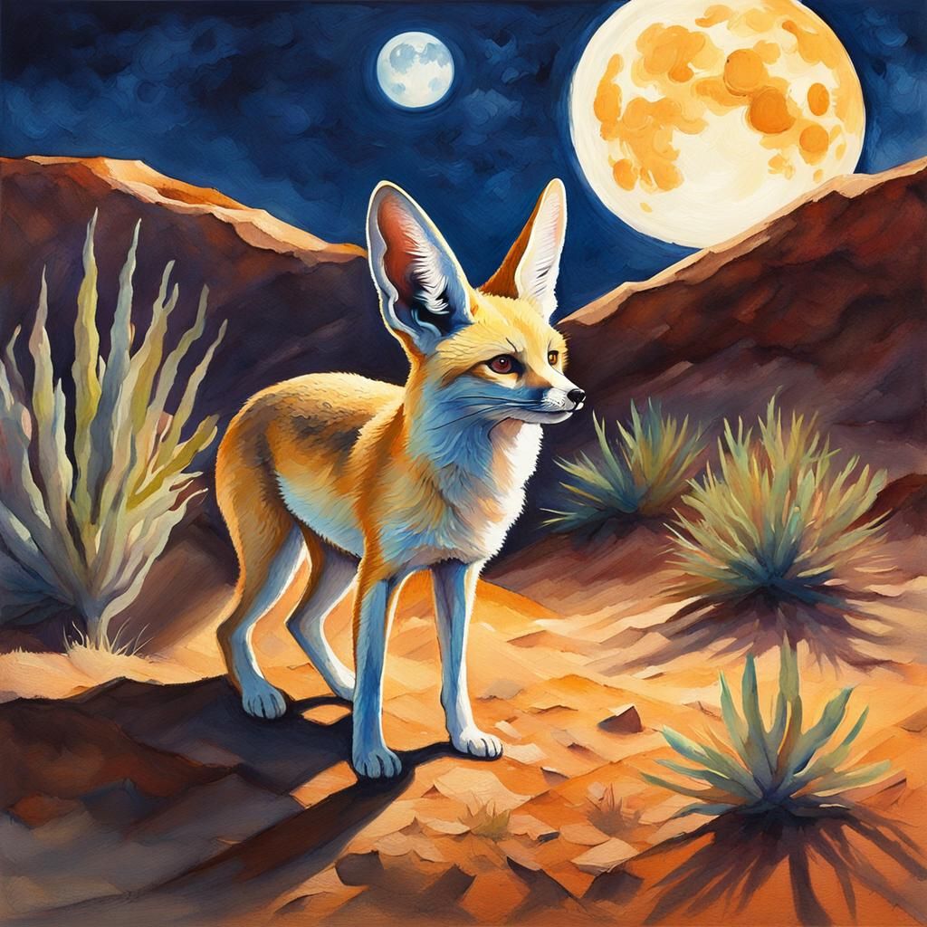 Fennec Fox in Desert Gouache Style Painting
