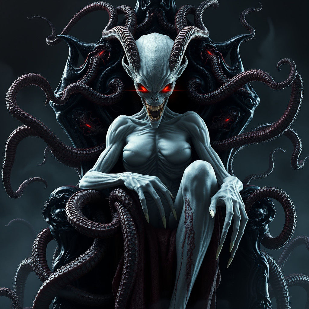 Knull on Symbiote Throne in Dark Fantasy Style