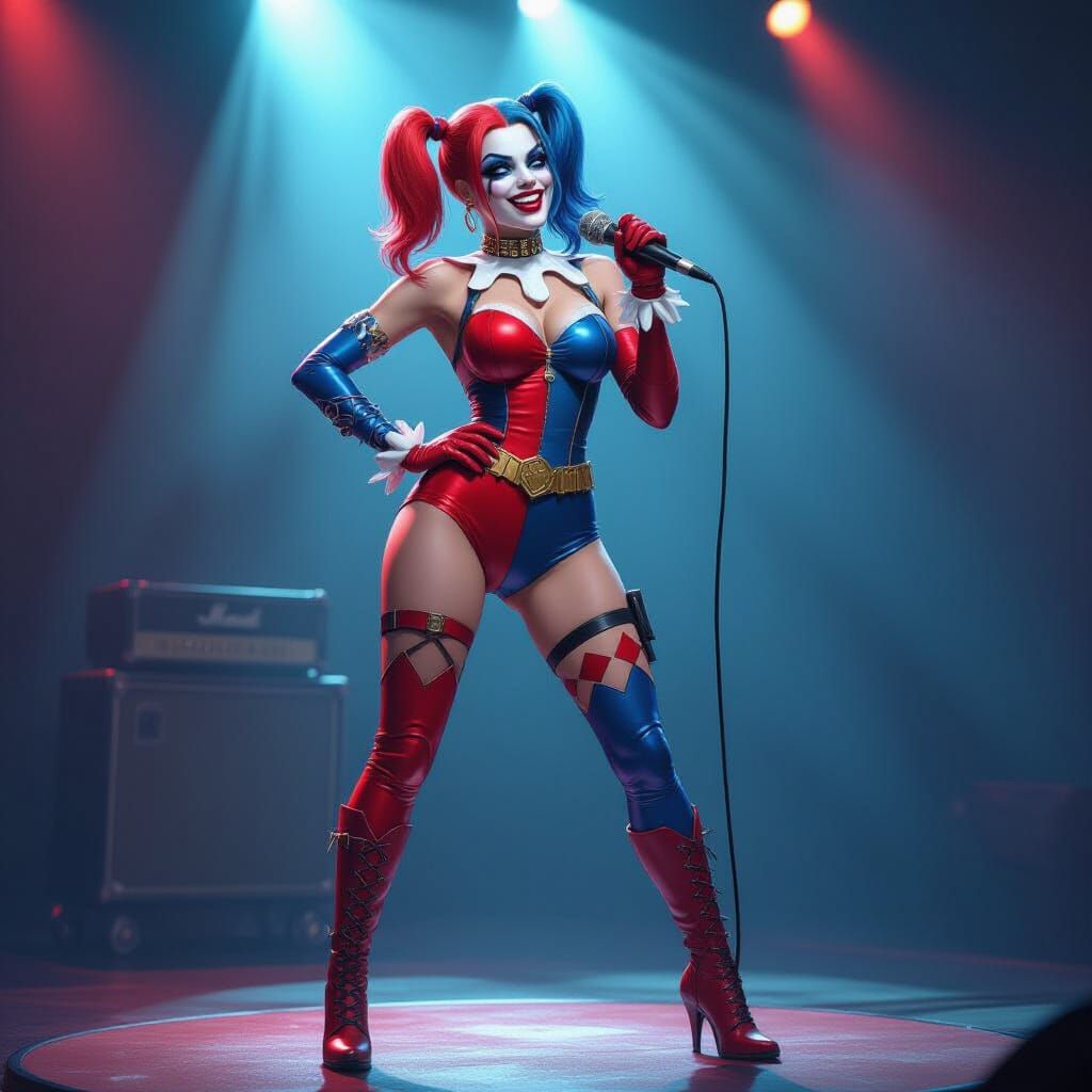 Harley Quinn Sings on Stage in Photorealistic Style