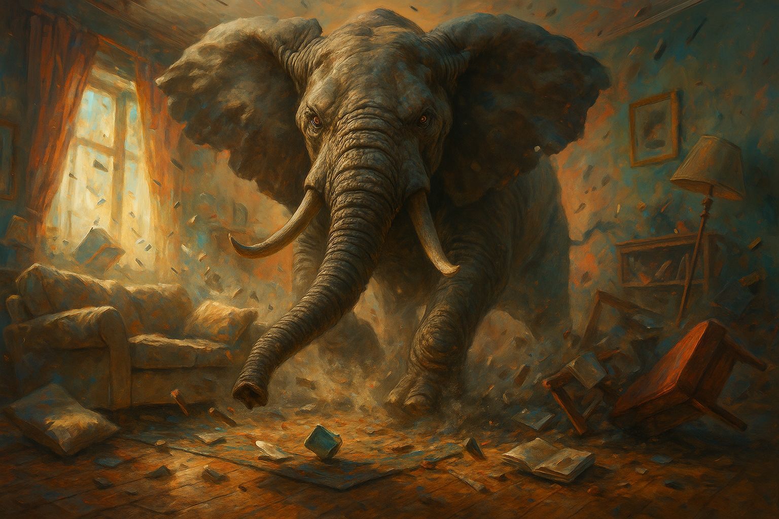 Furious Elephant Causes Chaos in Living Room