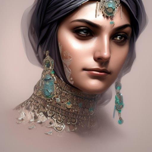 Muslim Woman in Silver Jewellery: Hyperdetailed Portrait