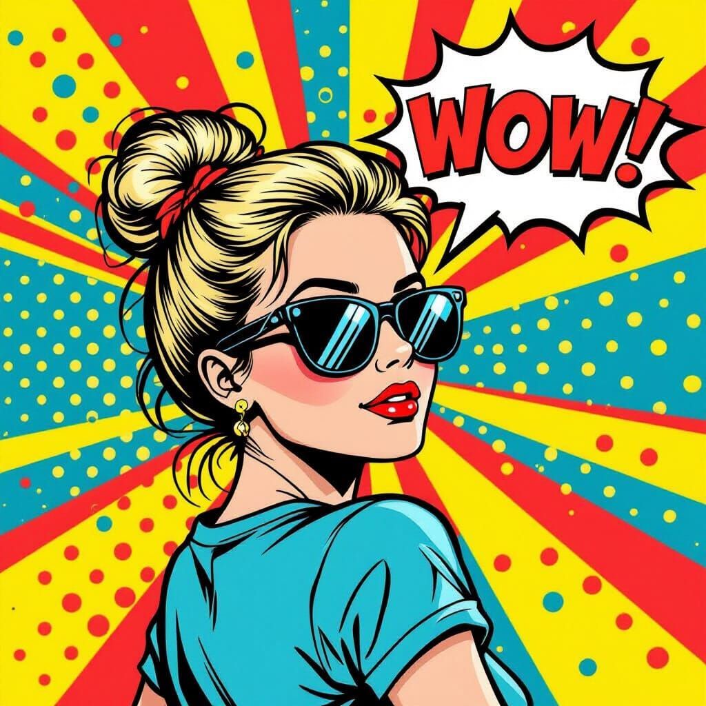 Pop Art Girl Exclaims "Wow" in Comic Style
