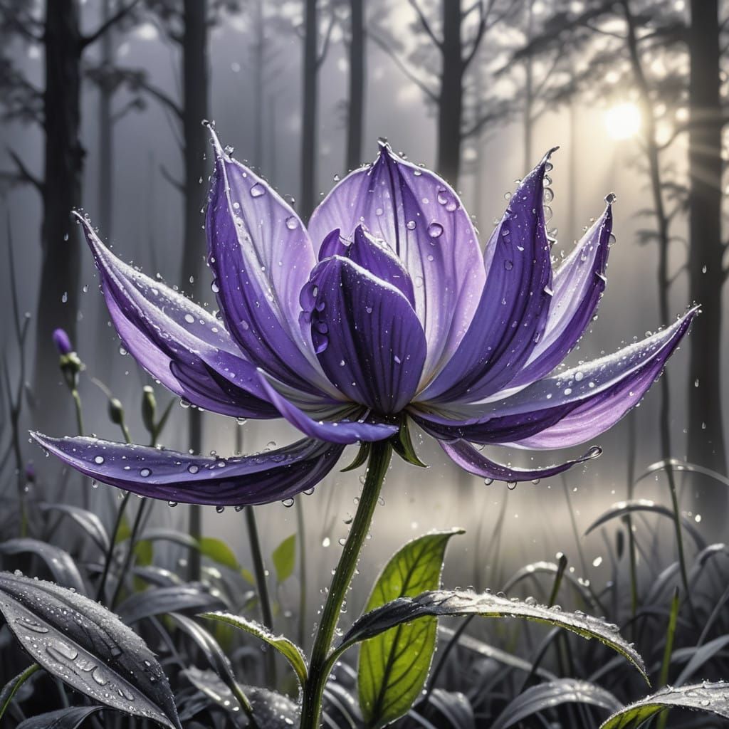 Vibrant Floral Bloom in Foggy Forest HDR