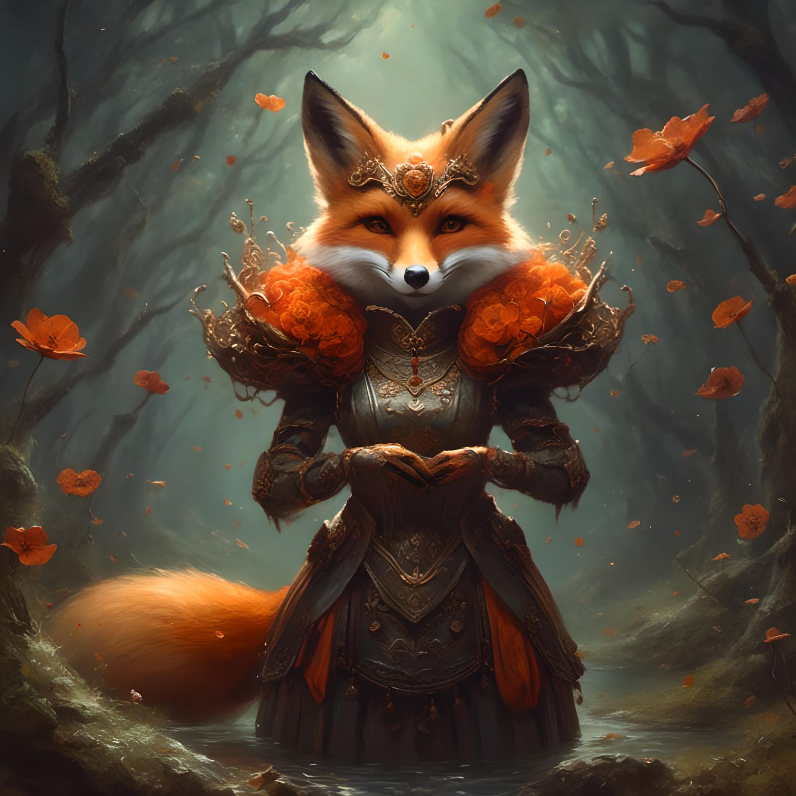 Anthropomorphic Fox Woman in Oil Painting Style