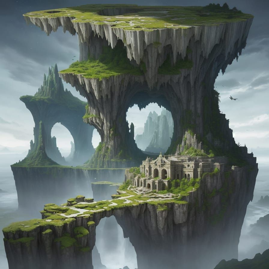 Surreal Warped Landscape with Floating Islands