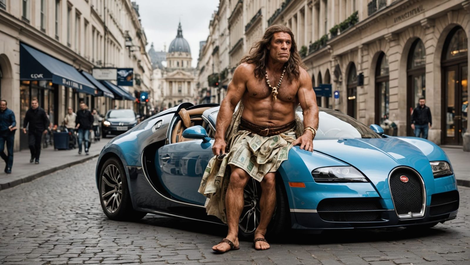 Neanderthal Man Drives Bugatti Veyron in City