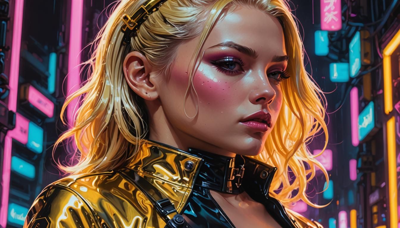 Cyberpunk Pinup: Blonde in Neon Latex