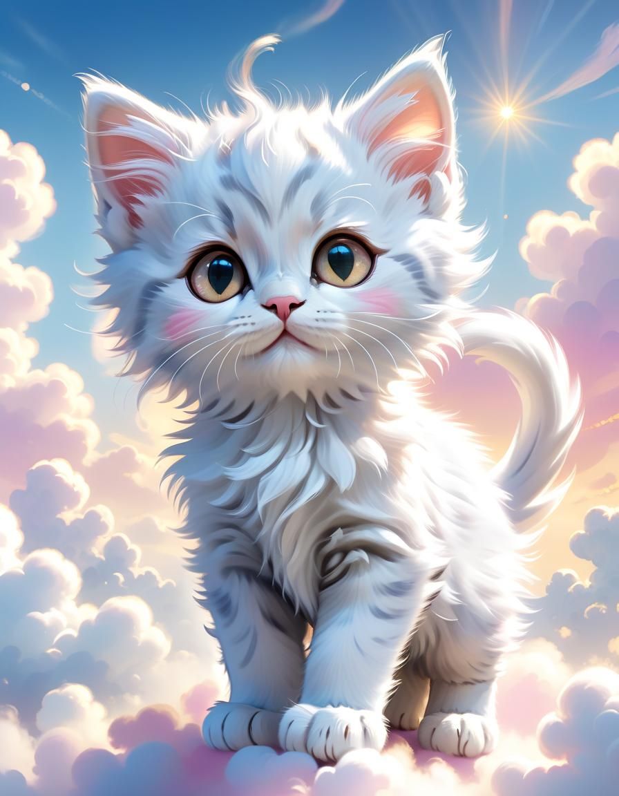 Cloud Kitten in Ethereal Watercolor Style