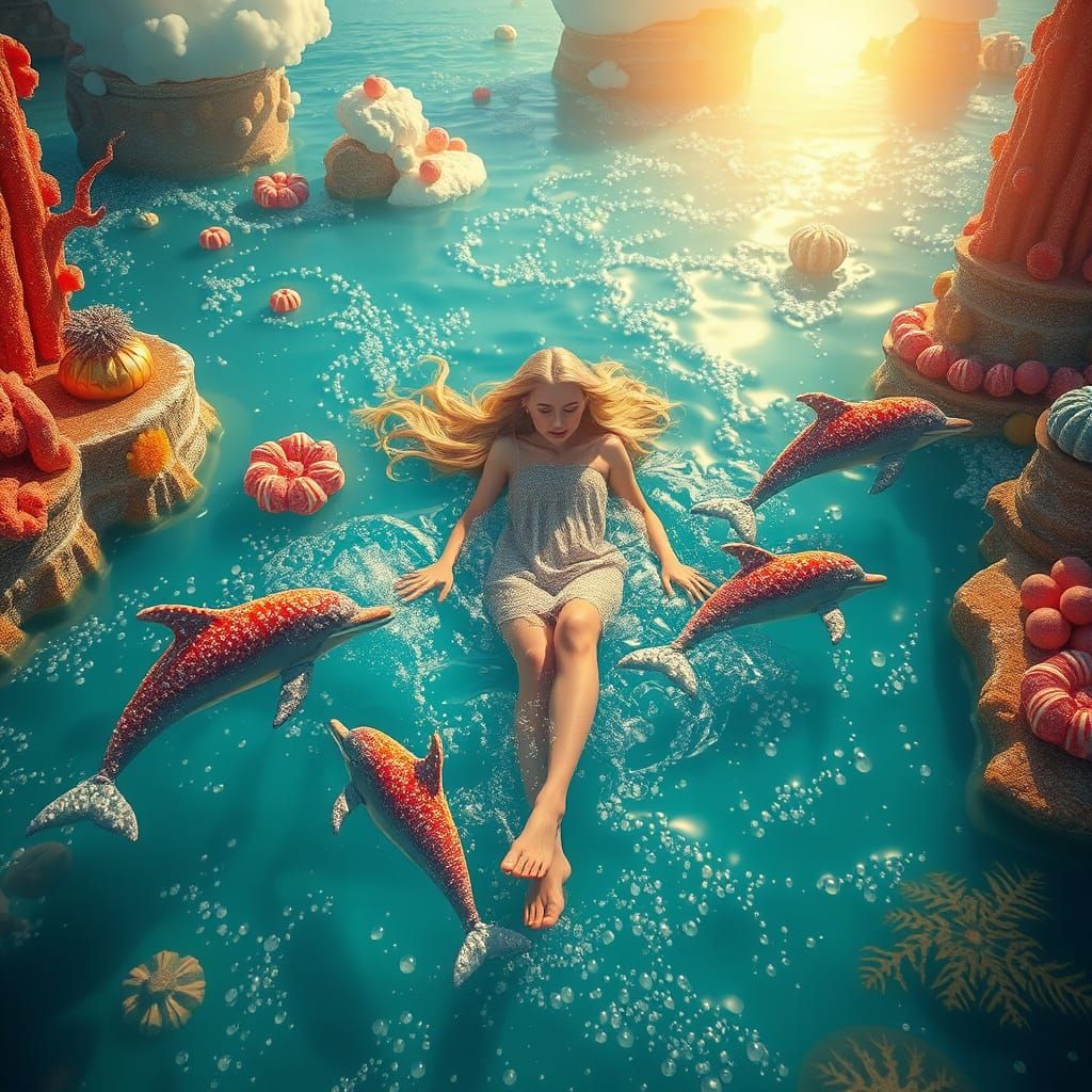 Dreamlike Soda Sea with Candy Dolphins