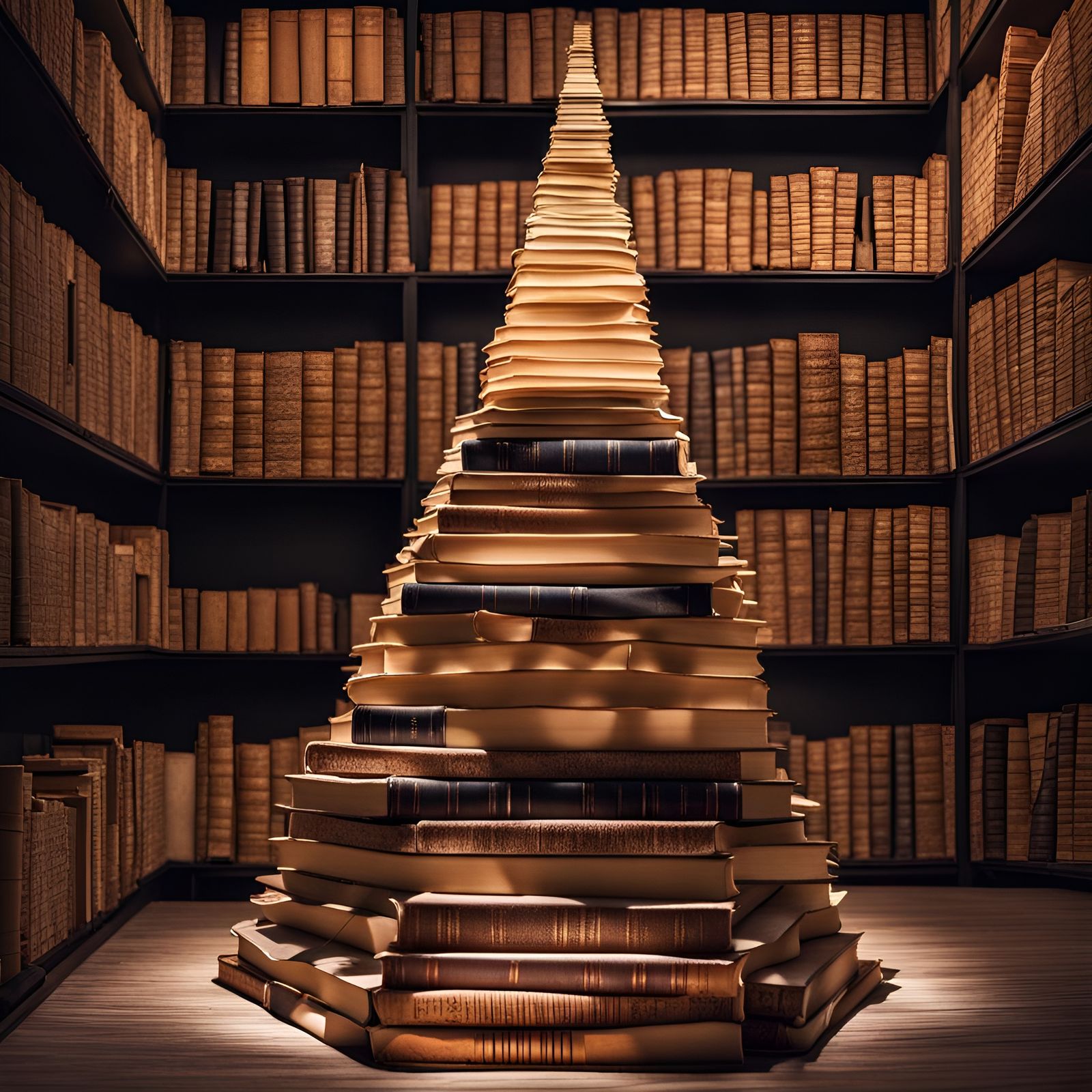 Breathtaking Pyramid of Books Lit by Skylight