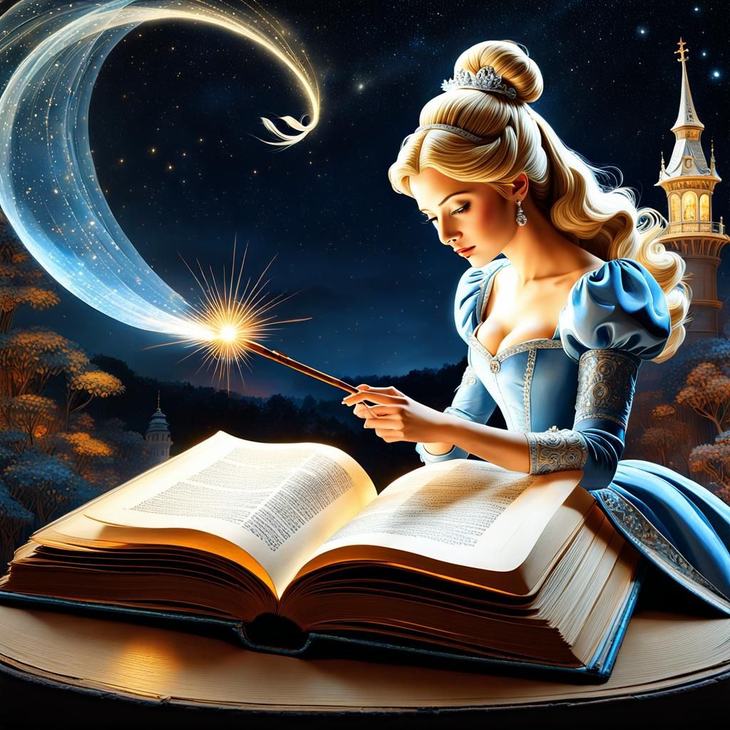 Cinderella's Story in a Vintage Book, Fantasy Digital Art