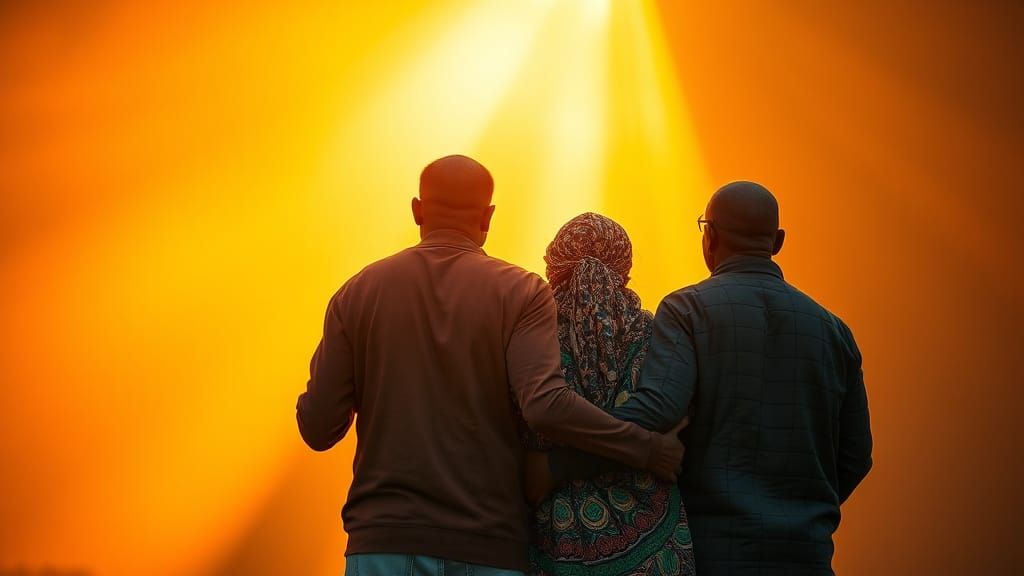 Family Embrace in Warm Light: Photojournalistic Style