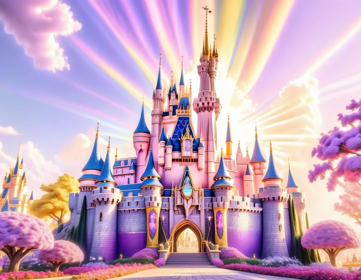 Pastel Disney Castle: Hyperrealistic Fantasy
