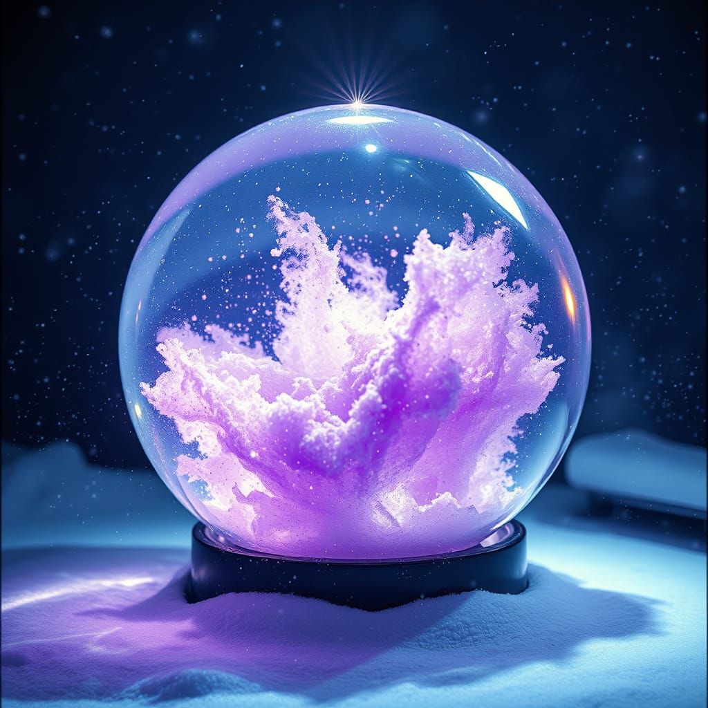 Crystal Orb Radiates Otherworldly Glow in Snowstorm