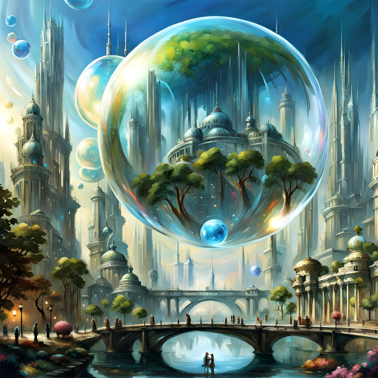 Futuristic Cityscape with Ecological Parks in Splash Art