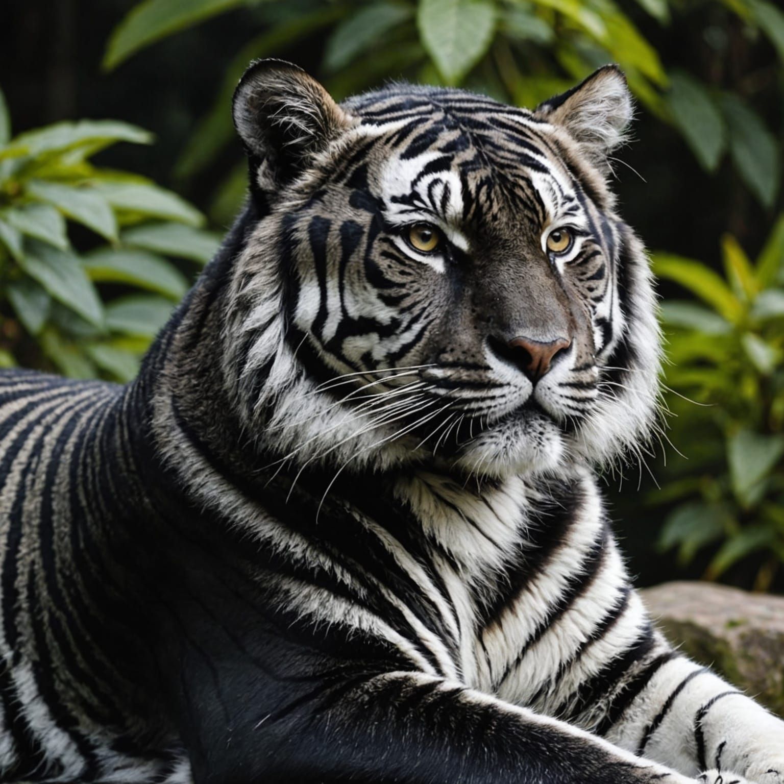 Striking Black Tiger with White Stripes