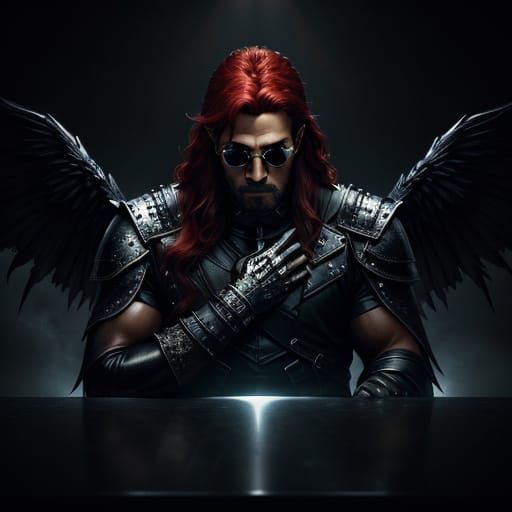 Dark Fantasy Wrestler in Silver Mirrored Sunglasses and Blac...