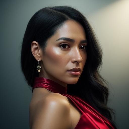 Detailed Portrait of a Latina Woman in Red Dress