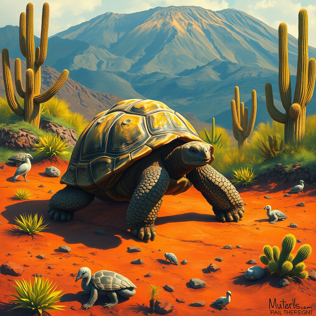 Galapagos Tortoise in Naive Realism Style