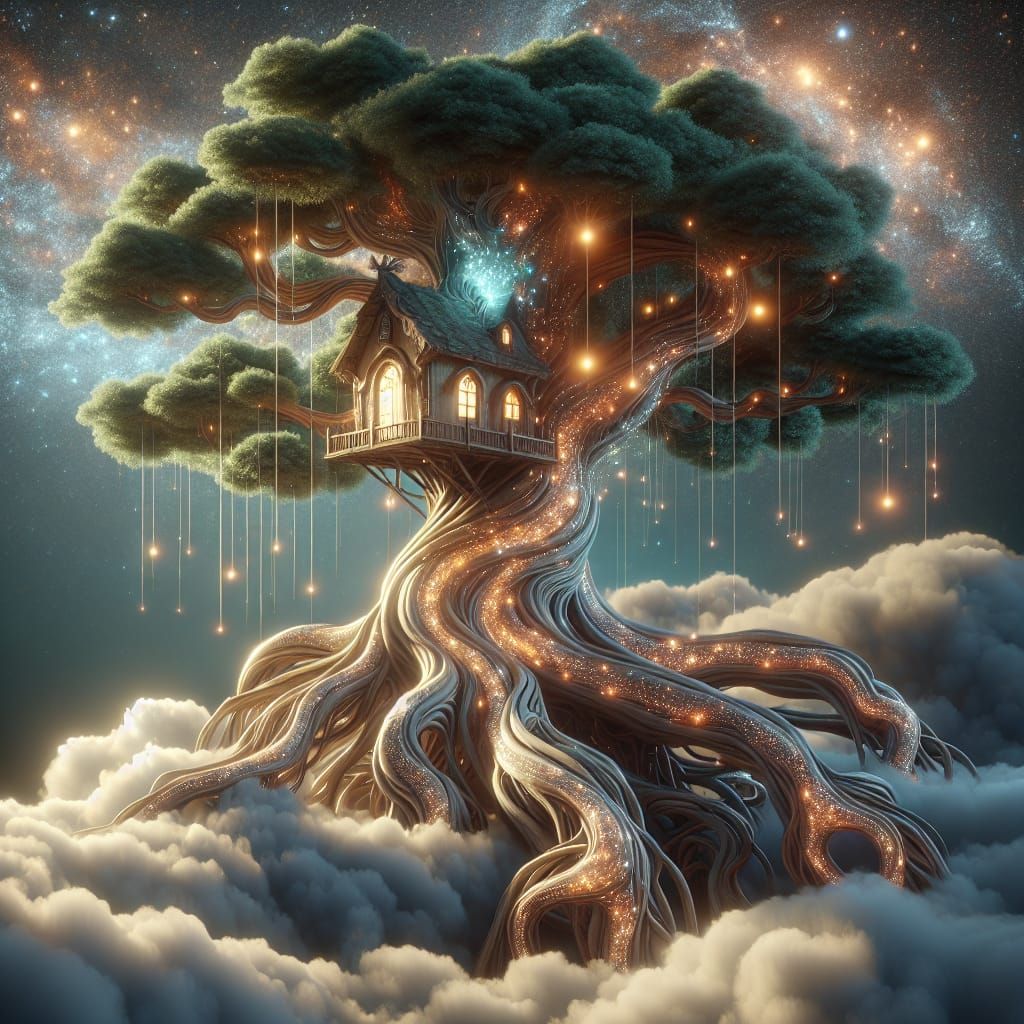 Whimsical Treehouse in the Clouds: Digital Matte Painting