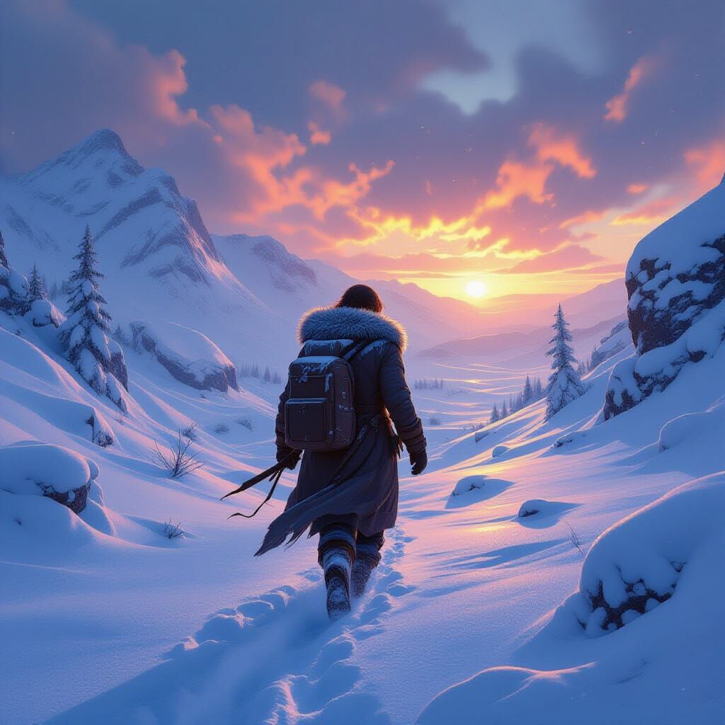 A Determined Figure Braves a Winter Blizzard