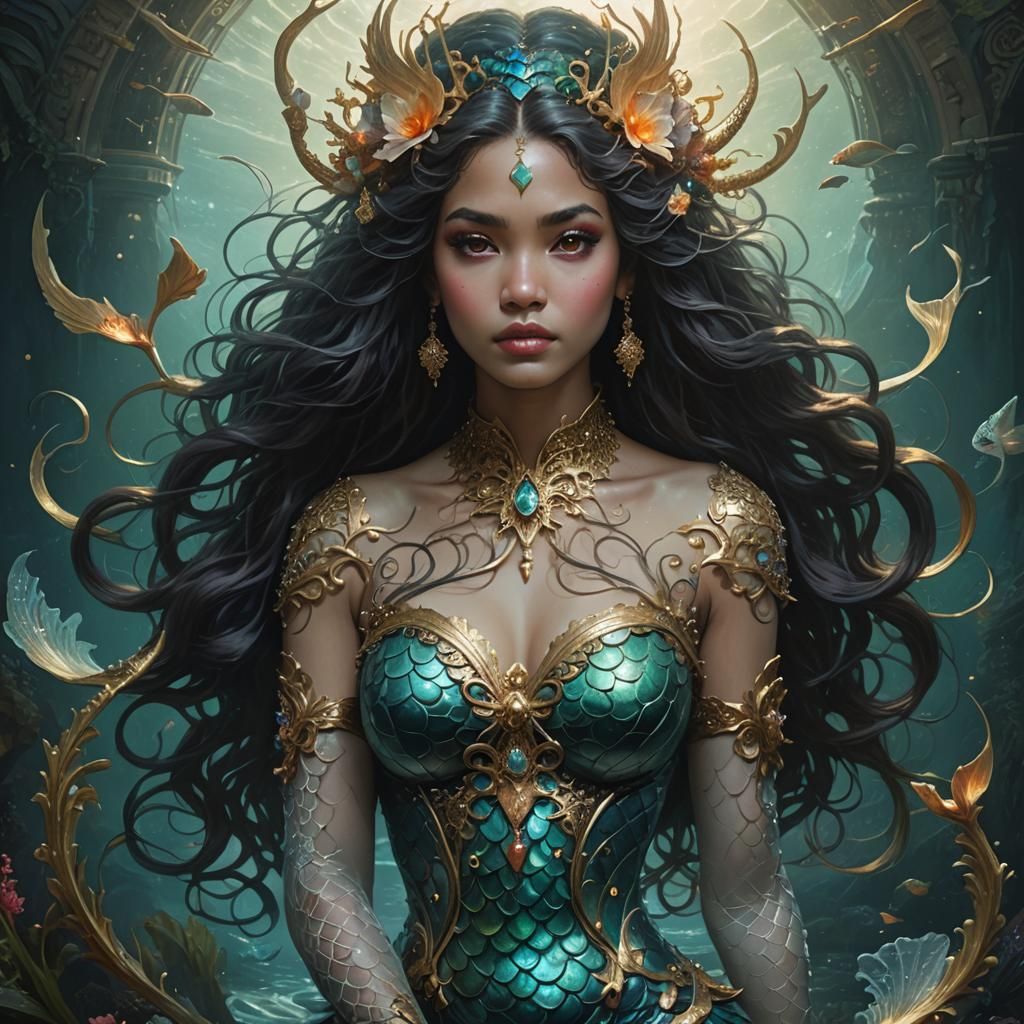 Elaborate Mermaid with Glowing Skin: Digital Painting