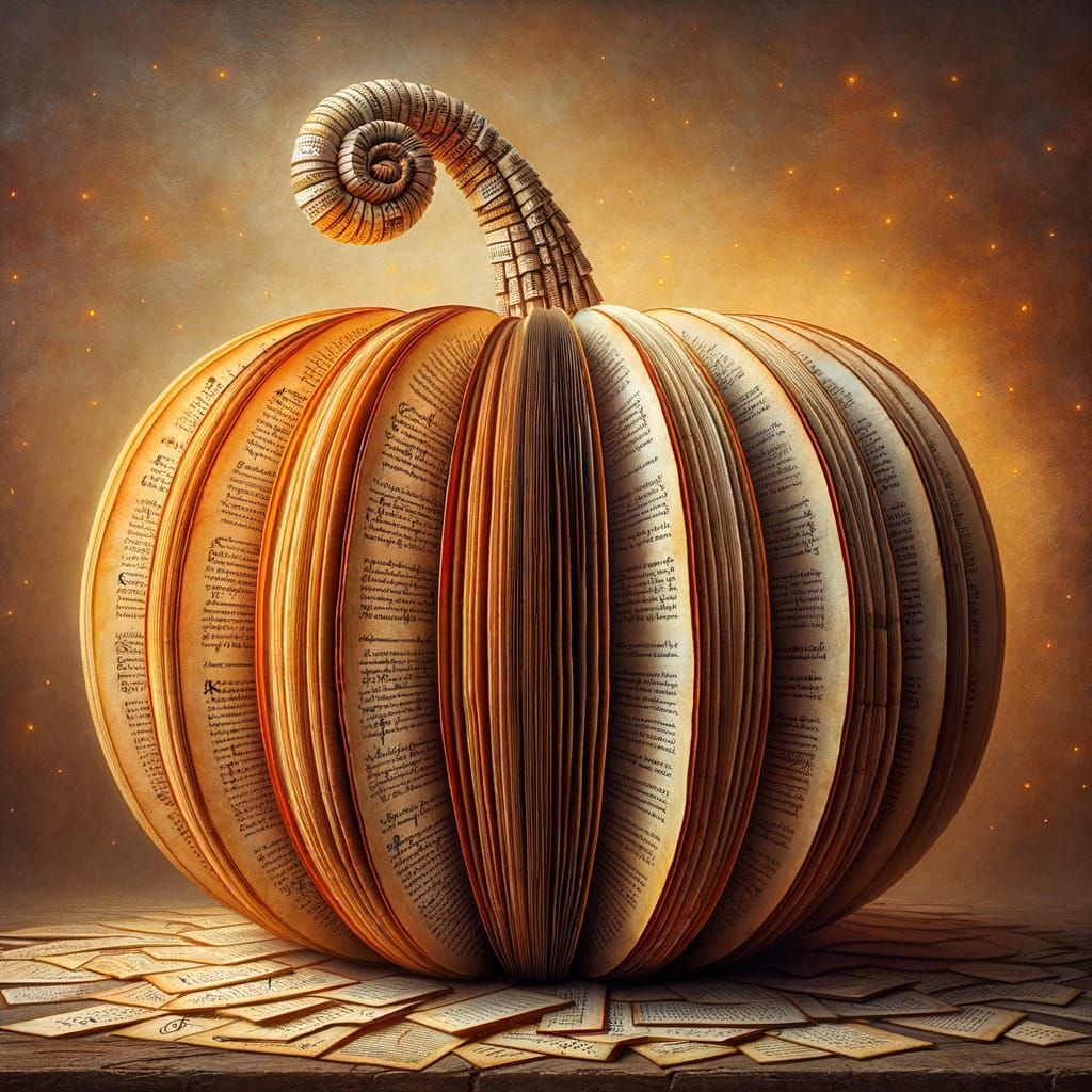 Surreal Pumpkin Sculpture Made of Books