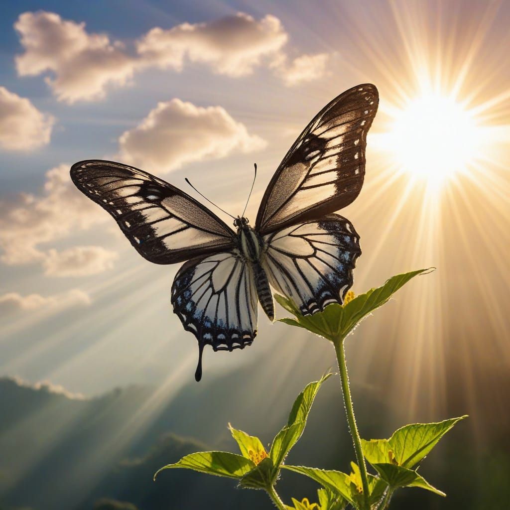 Butterfly in Sunlight with Divine Cloudscape