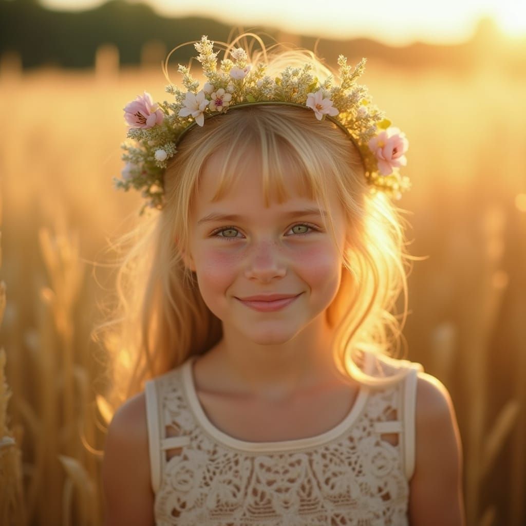 Surreal Summer Goddess in Golden Wheat Field