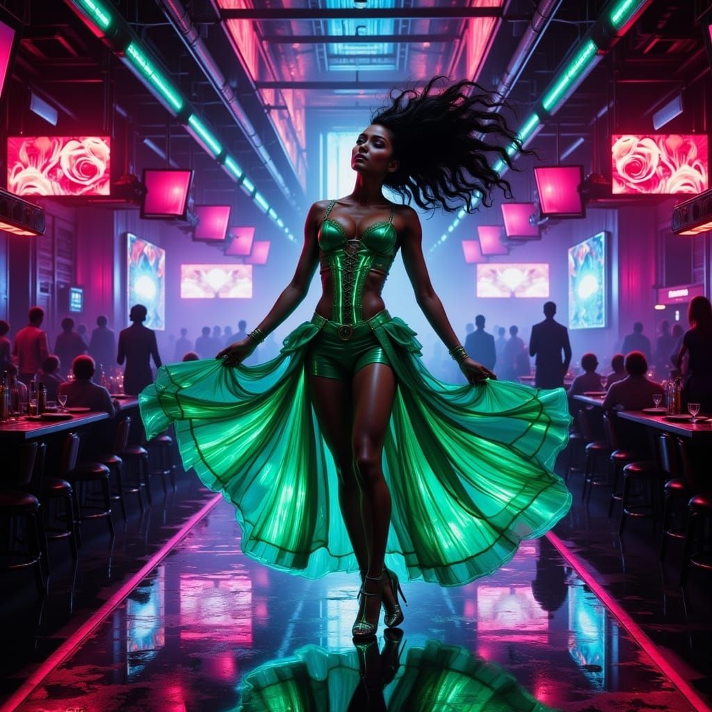 Cyberpunk Burlesque Diva on a Neon Catwalk