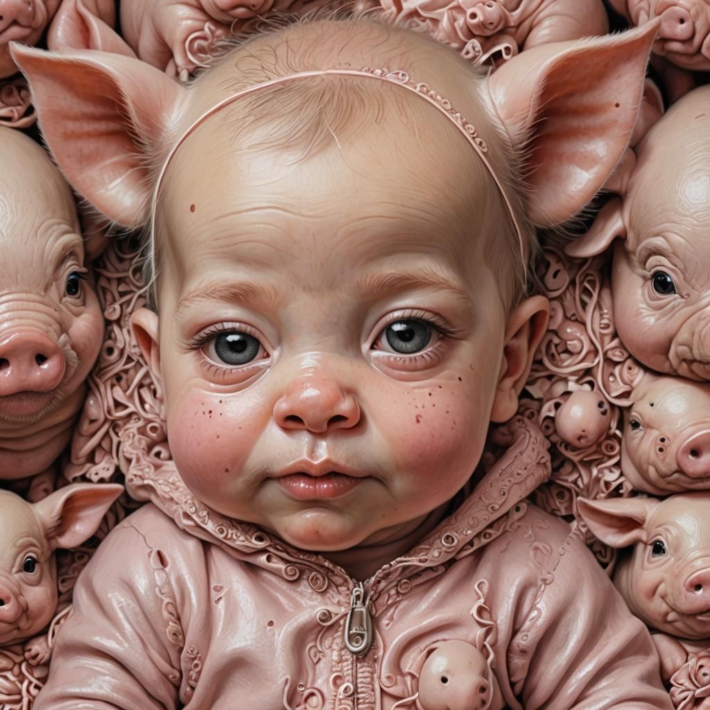 Hyperdetailed Sweet Baby with Pig Face