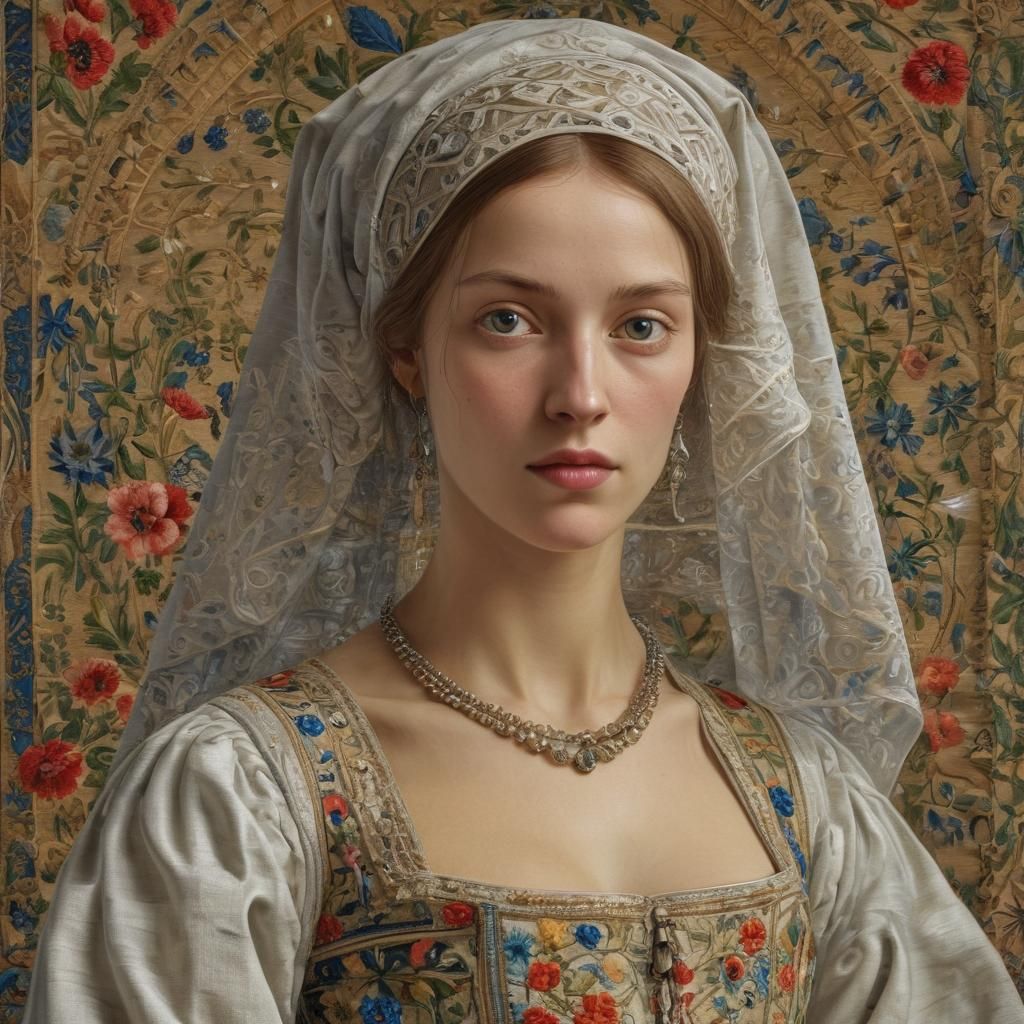 Renaissance Woman Portrait with Cosmic Tapestry