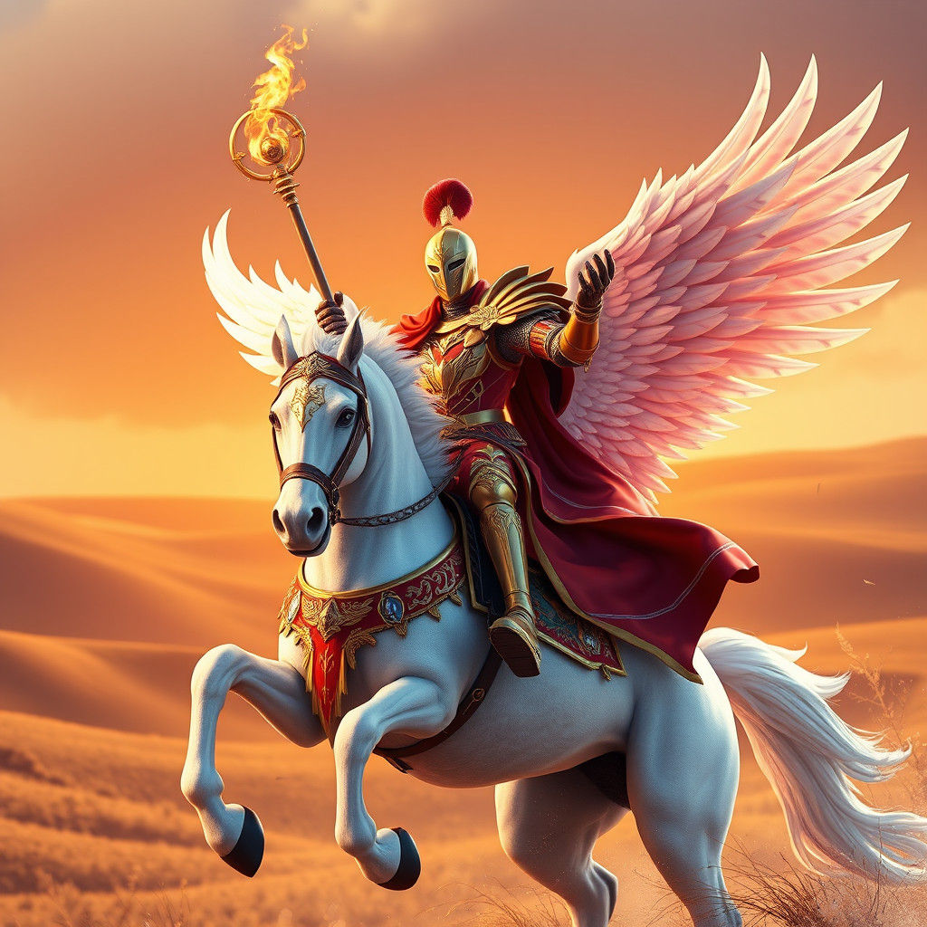 Winged Knight on White Horse in Anime Style