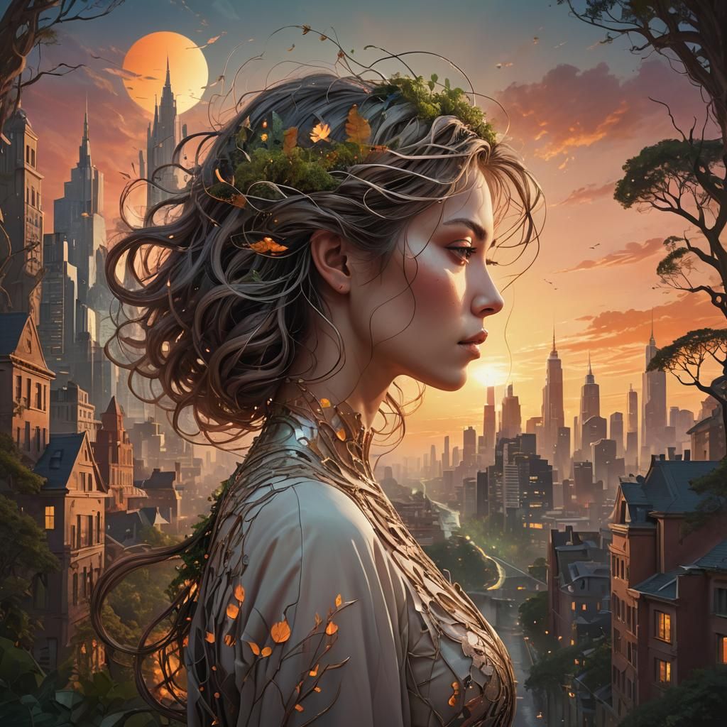 A dream-like digital art piece of a woman in profile.