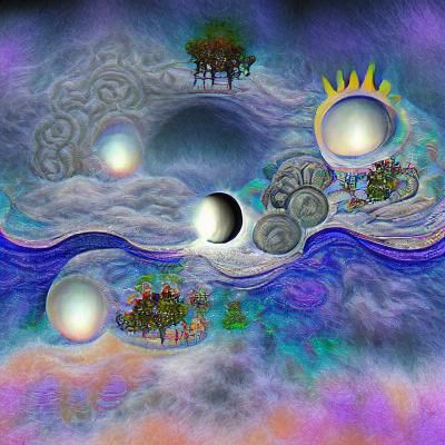 Surreal Dreamscape with Multiple Moons and Suns