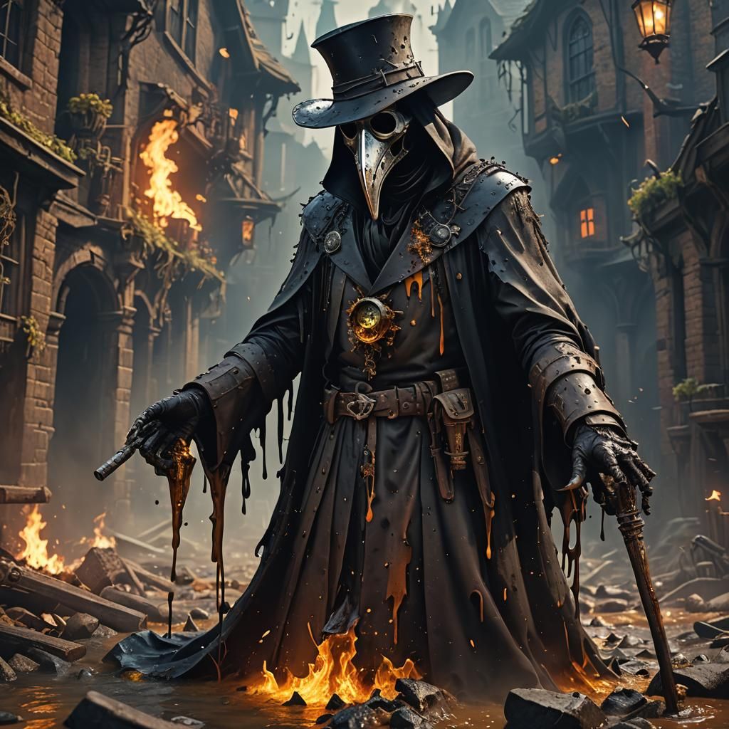 Melting Plague Doctor: Detailed Matte Painting