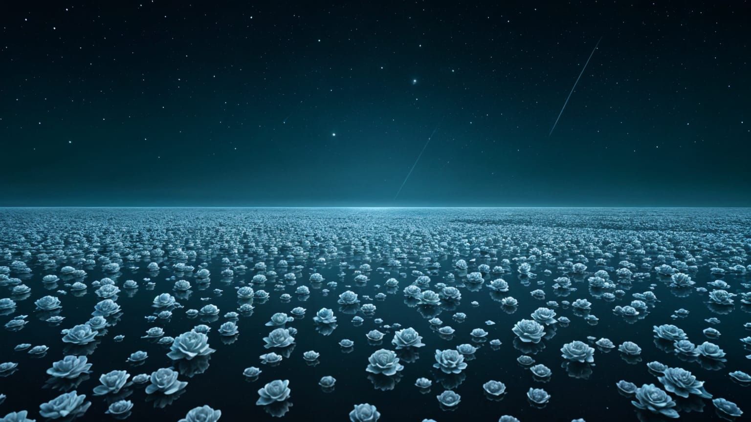 Starry Night Ocean Covered in Delicate Frostbit Roses