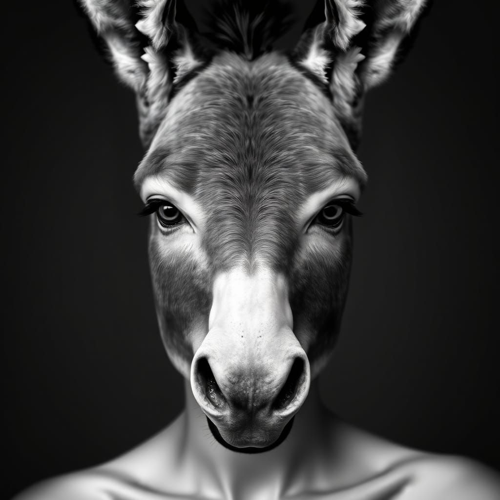 Surreal Woman-Donkey Face Optical Illusion