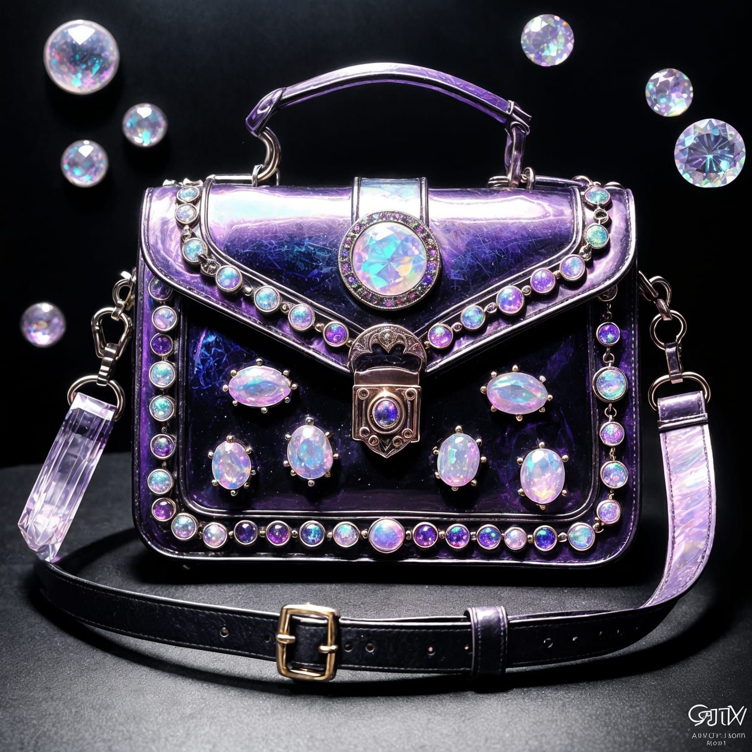 Ethereal purple holographic handbag with rainbow moonstones ...