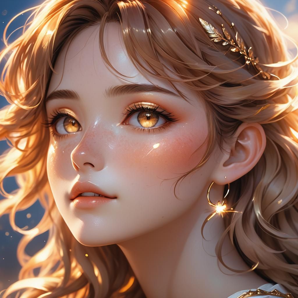 Love Goddess Portrait with Glowing Eyes as Digital Art