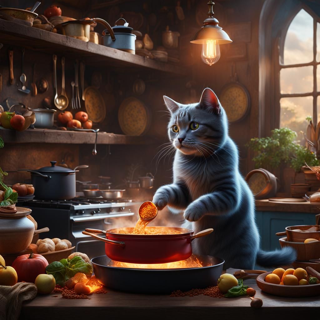 Cat Chef: A Detailed Fantasy Painting