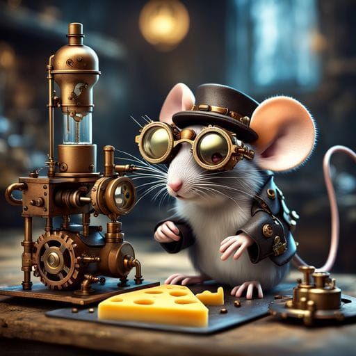 Steampunk Mouse Genius in Workshop