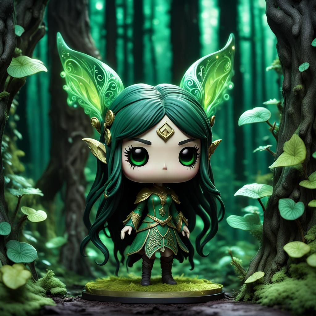 Cute Elven Girl Bobblehead in Fairycore Forest