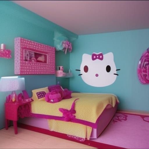 Eerie 90s Dreamcore Bedroom with Hello Kitty