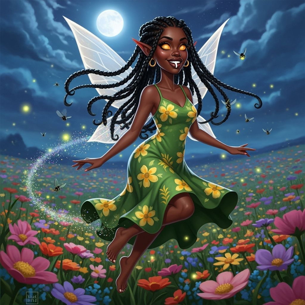 Fantasy Fairy Soaring Over Wildflower Field